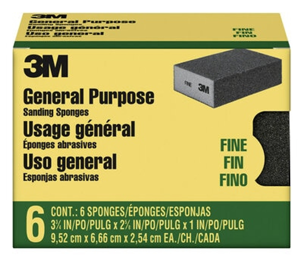 3M Sanding Sponge, 3 3/4 in. x 2 5/8 in. x 1 in., Fine Grit, 6/Pack