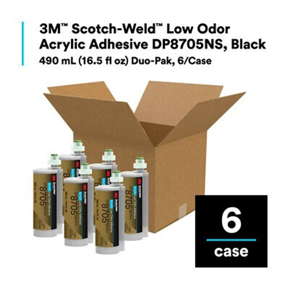 3M Scotch-Weld Low Odor Acrylic Adhesive DP8705NS, Black, 490 mL
Duo-Pak, 6 Each/Case