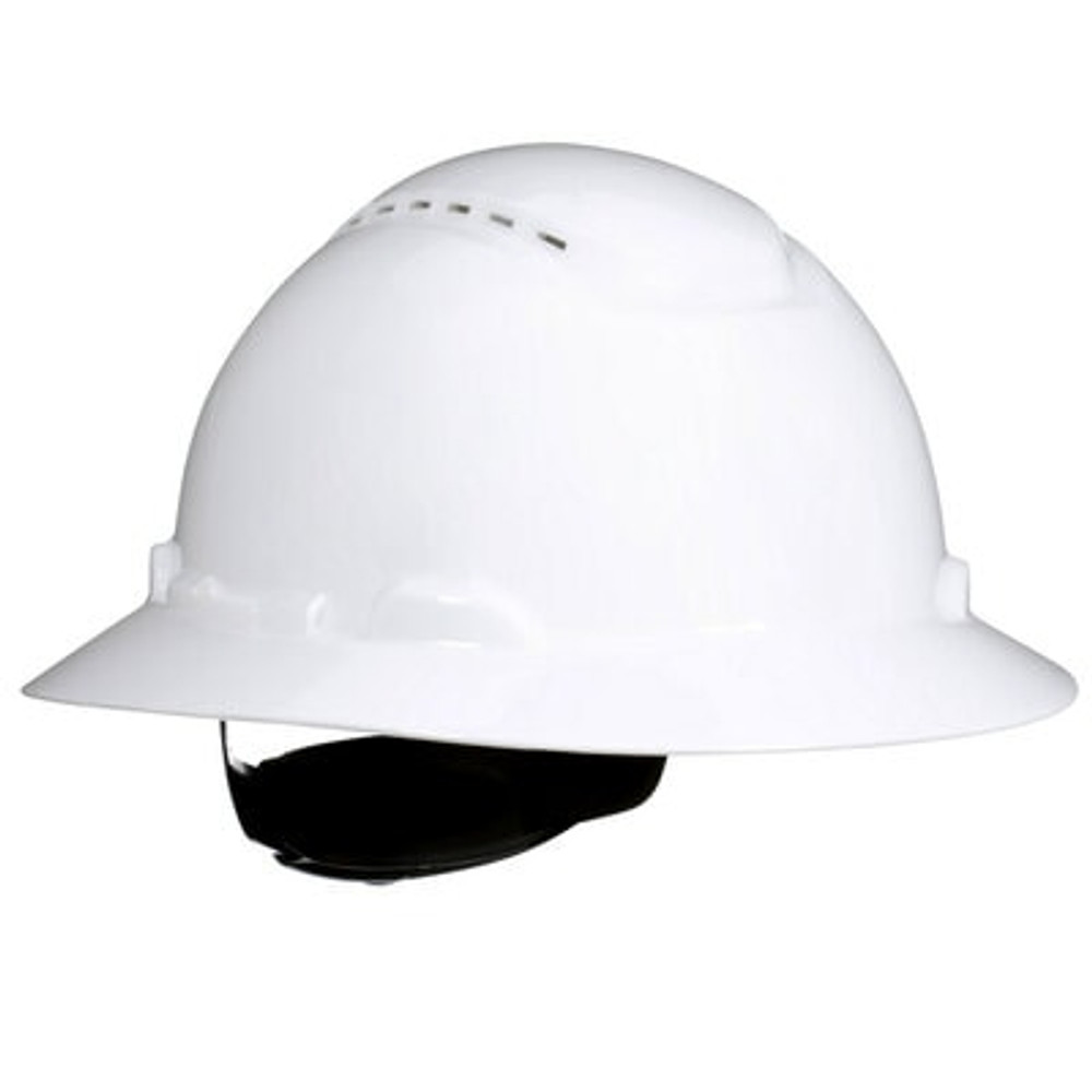 3M SecureFit Full Brim Hard Hat H-801SFV-UV, White, Vented, 4-Point Pressure Diffusion Ratchet Suspension, w/UVicator, 20 ea/CS