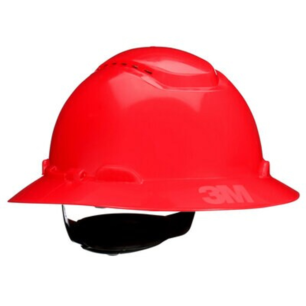 3M SecureFit Full Brim Hard Hat H-805SFV-UV, Red Vented, 4-Point Pressure Diffusion Ratchet Suspension, with Uvicator, 20ea/Case 94537
