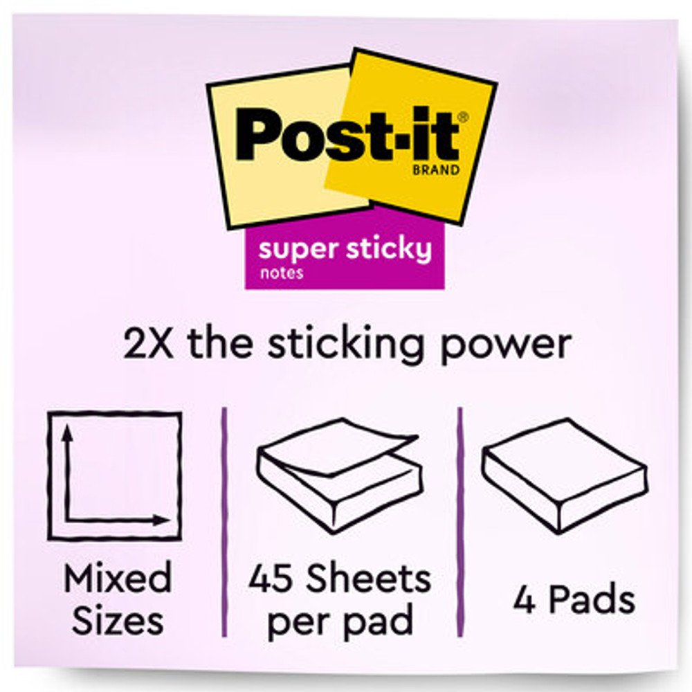 Post-it Super Sticky Notes 4622-SSAU, Multi Sizes, Energy Boost