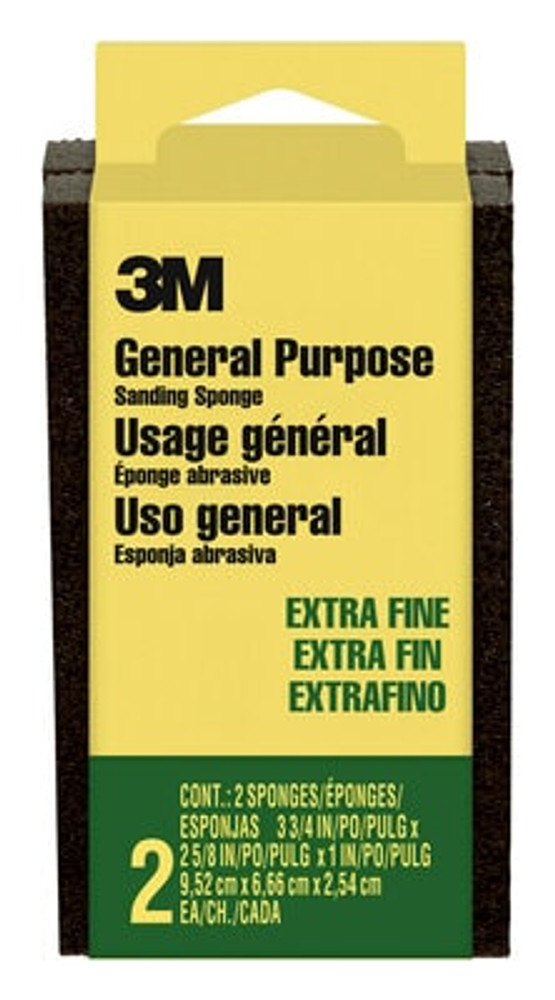 3M Sanding Sponge CP-000-2P, Block, 3 3/4 in x 2 5/8 in x 1 in, Extra Fine, 12 pk/cs