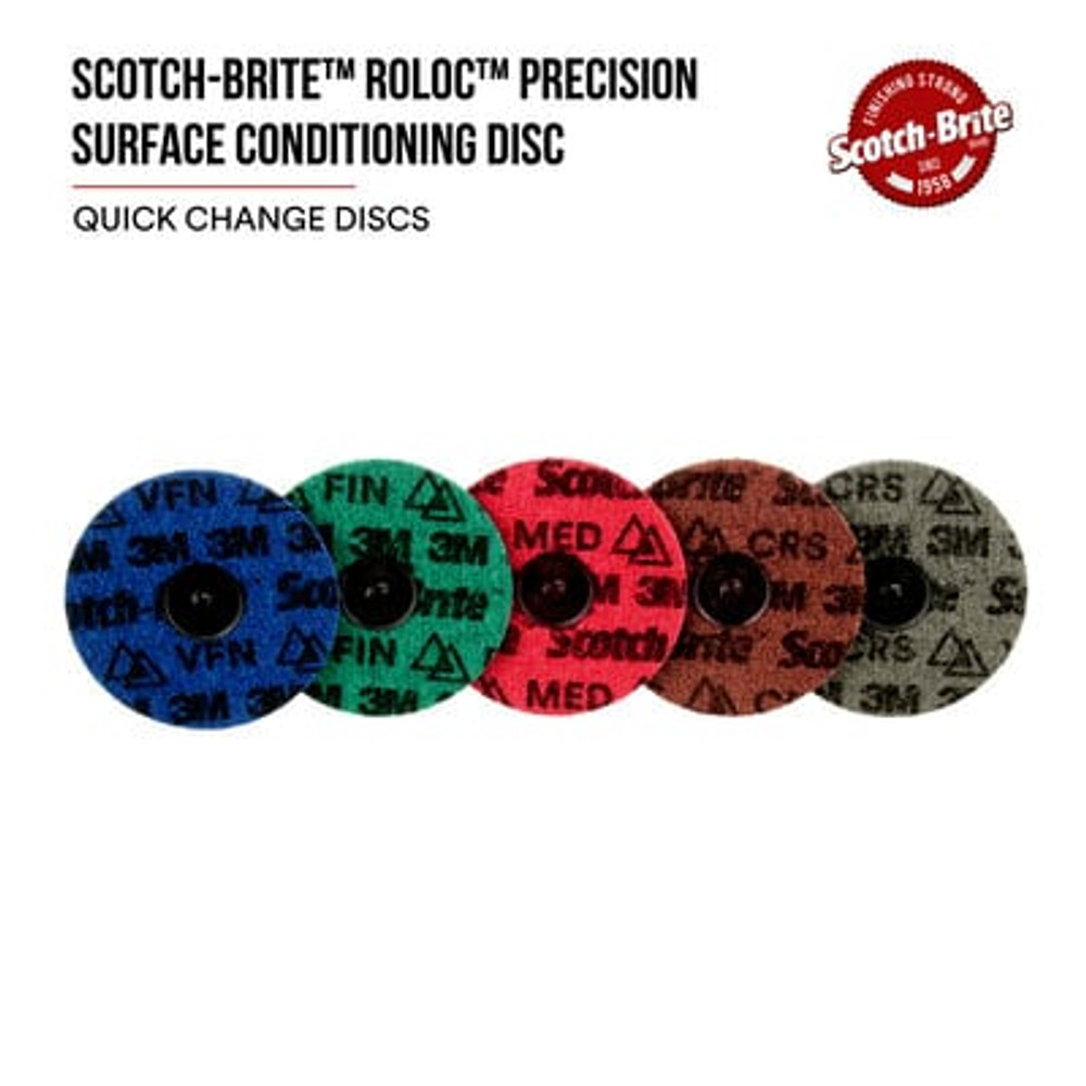 Scotch-Brite Roloc Precision Surface Conditioning Disc, PN-DR, Medium, TR, 2 in, 50/inner, 200 ea/Case, Dispenser Pack 89301