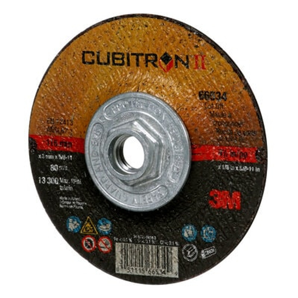 3M Cubitron II Cut-Off Wheel, 66534, T27 Quick Change, 4.5 in x .125in x 5/8 in-11 in, 25/Inner, 50 ea/Case 66534