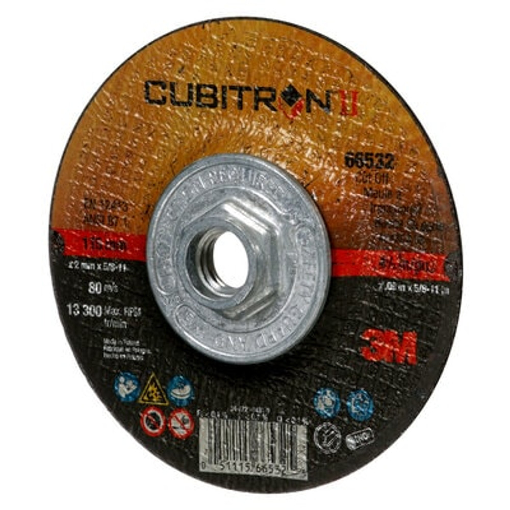 3M Cubitron II Cut-Off Wheel, 66532, Type 27 Quick Change, 4.5 in x.09 in x 5/8"-11, 25 per inner, 50 per case 66532