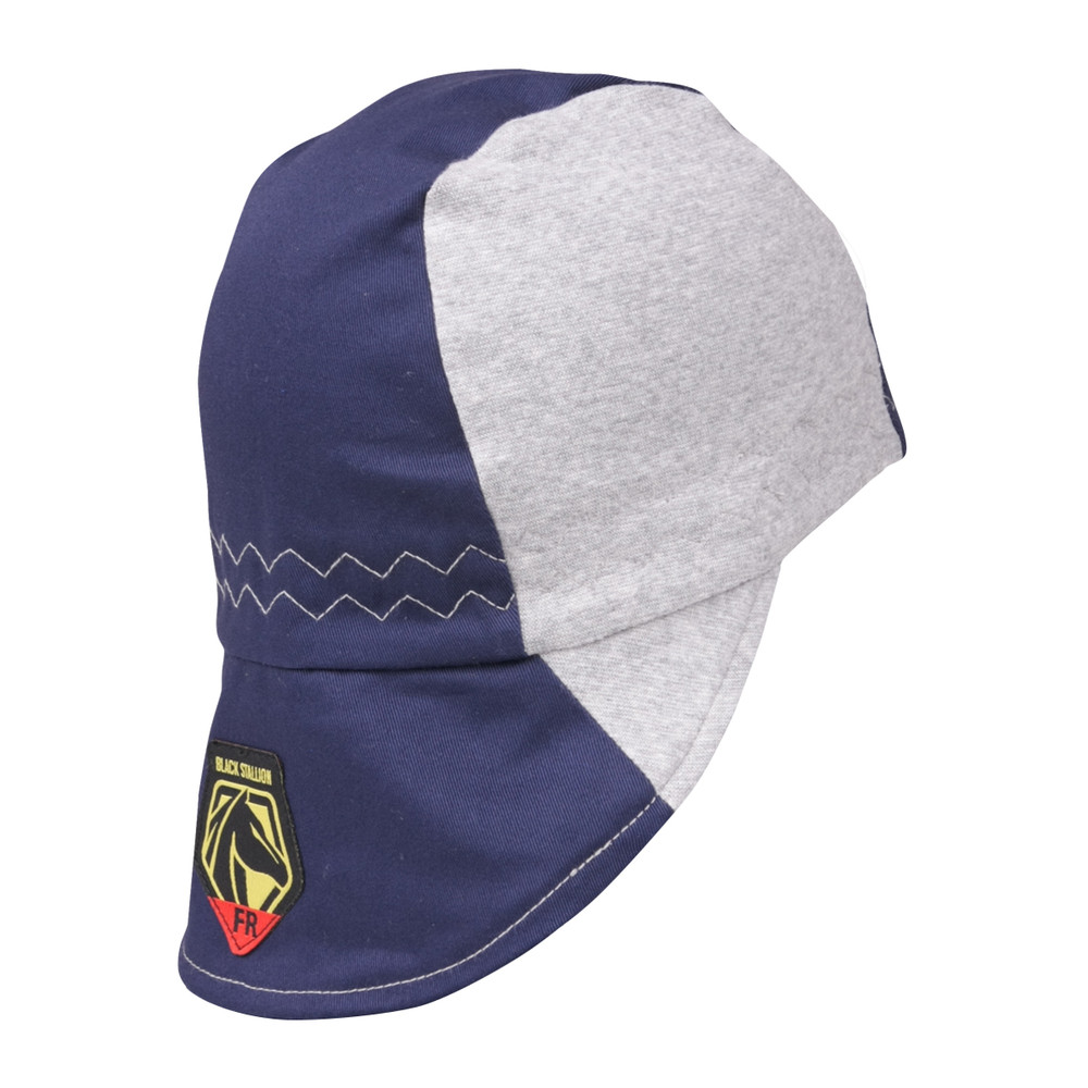Black Stallion Flame Resistant COTTON WELDING CAP w/ HIDDEN BILL EXTENSION, COLOR NG, Size Large, COLOR NG, Size Large | Navy/Gray