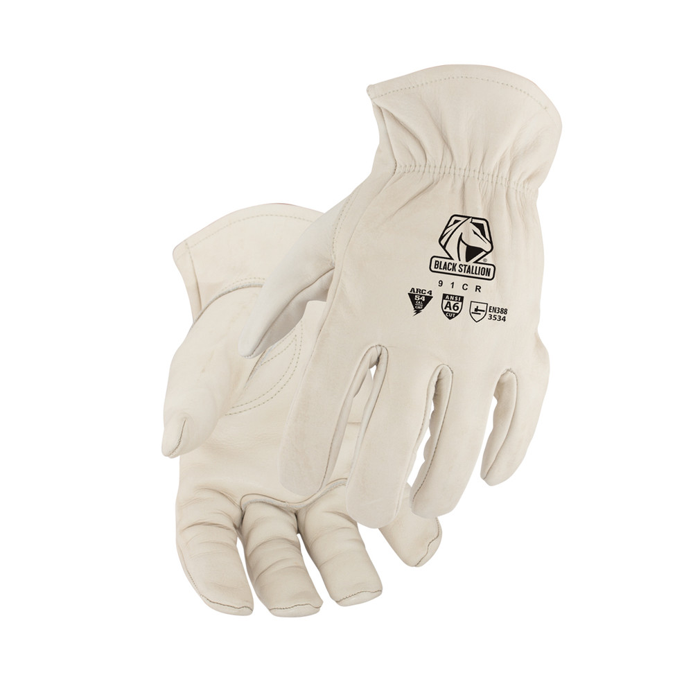 Black Stallion Grain COWHIDE A6 CUT RESISTANT DRIVERS GLOVE, Size Large, Size LG | Cream