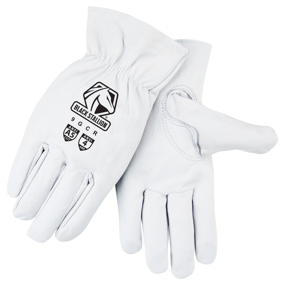 Black Stallion TOP Grain GOATSK in - ELASTIC WRIST DRIVER'S STYLE GLOVES ANSI CUT A5, Size Small, Size Small | Cream