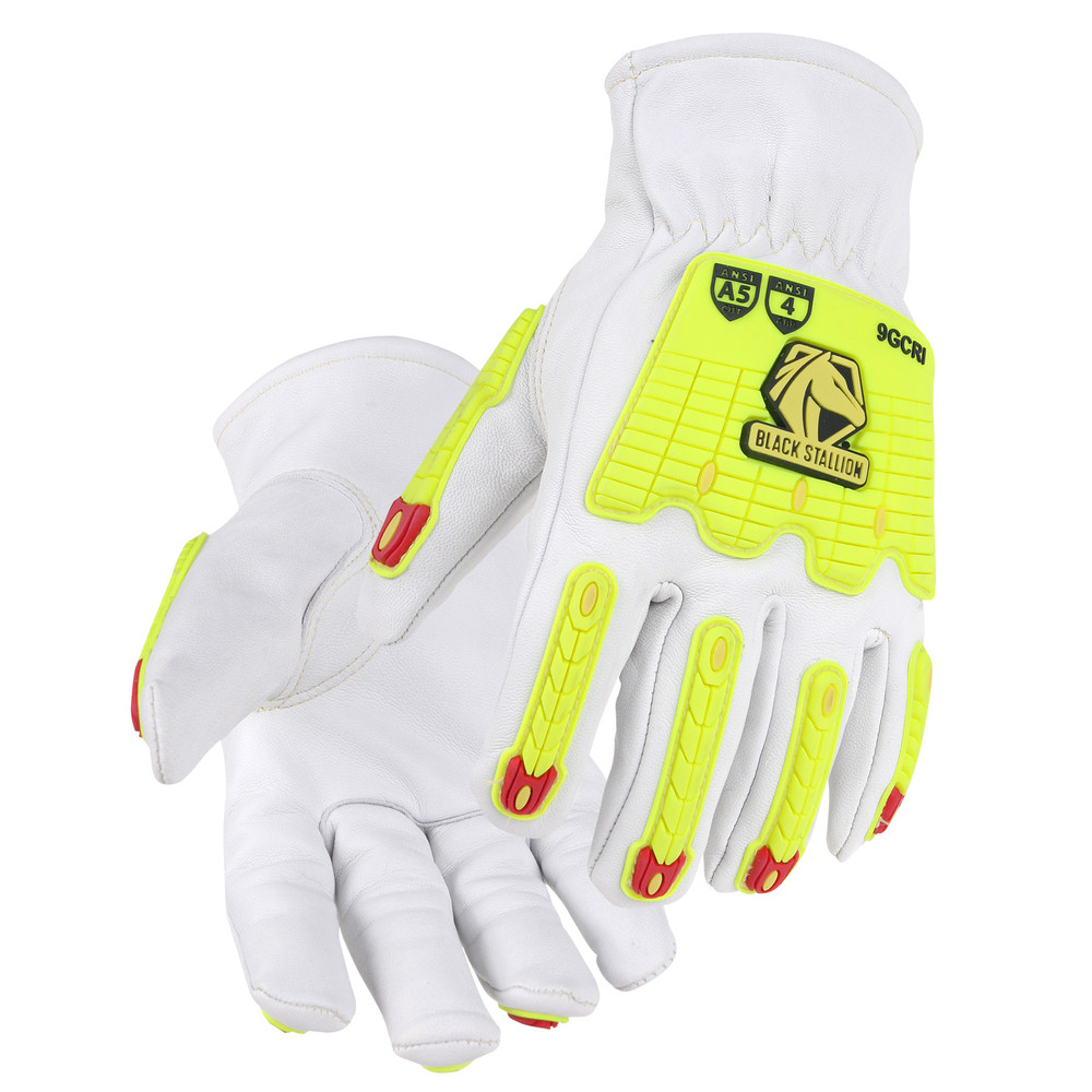 Black Stallion TOP Grain GOATSK in - ELASTIC WRIST DRIVER'S STYLE GLOVES ANSI CUT A5, TPR BACK, Size Medium, Size Medium | Cream