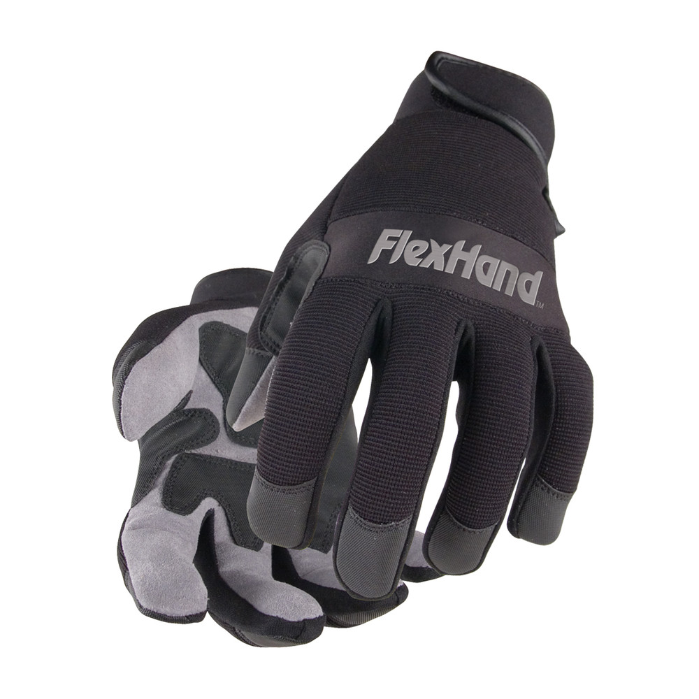 Black Stallion FLEXHAND Gray SYNTHETIC REINFORCED Black Back ERGONOMIC GLOVES, COLOR BLK, Size SM