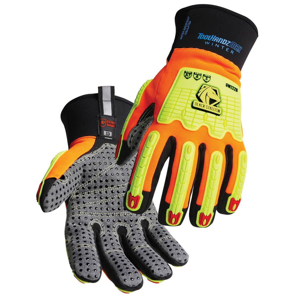 Black Stallion Tool HANDZ MAX CUT A7 DOTTED PALM TPR IMPACT WINTER MECHANIC'S GLOVES, COLOR OB, Size Large, COLOR OB, Size Large | Orange/Black