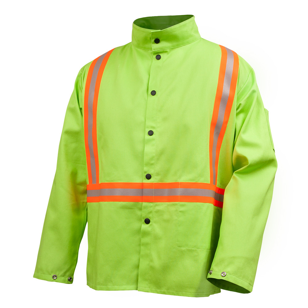 Black Stallion 9 oz Lime Green Flame Resistant Cotton 30 inch Jacket w/ Triple Reflective Size Medium