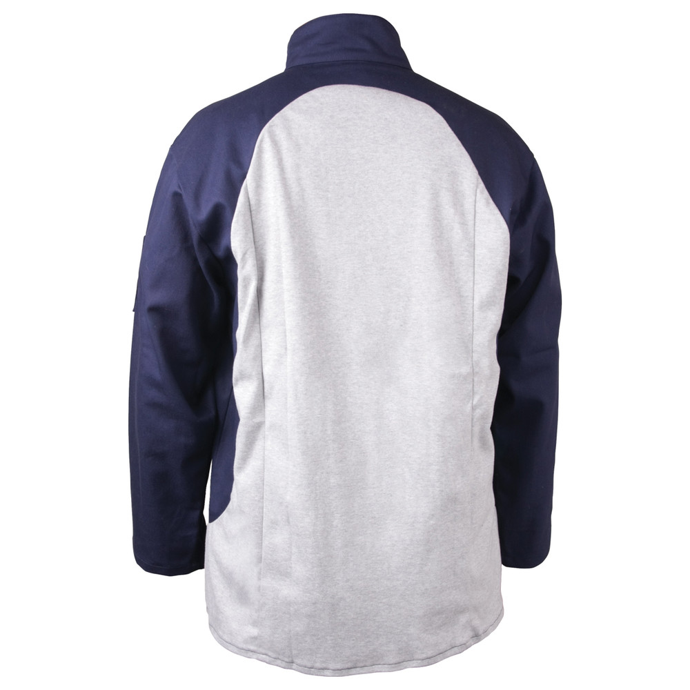 Black Stallion STRETCH-BACK Flame Resistant COTTON NAVY-GRAY WELDING Jacket - 32" Length, COLOR NG, Size X-Large | Navy/Gray