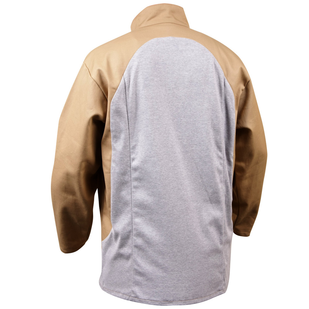 Black Stallion STRETCH-BACK Flame Resistant COTTON TAN-GRAY WELDING Jacket - 32" Length, COLOR TG, Size Small, COLOR TG, Size Small | Tan/Gray