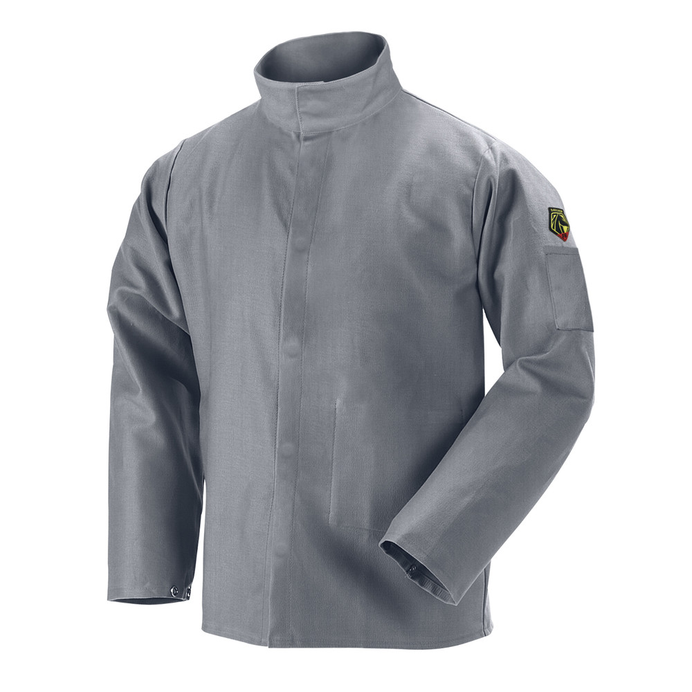 Black Stallion 9 oz DELUXE Flame Resistant Cotton WELDING Jacket - NFPA 2112, NFPA 70E, COLOR GY, Size 4XL, COLOR GY, Size 4XL | Gray