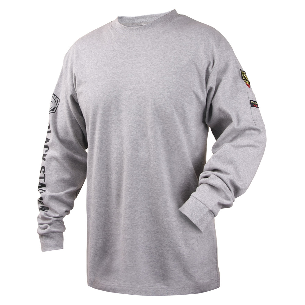 Black Stallion 7 oz FLAME-RESISTANT COTTON Gray Long Sleeve T-SHIRT - NFPA 2112, NFPA 70E, COLOR GY, Size Large, COLOR GY, Size Large | Heather Gray