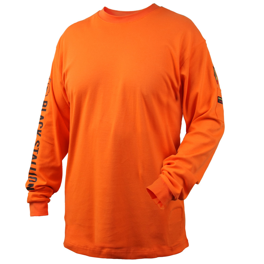 Black Stallion 7 oz FLAME-RESISTANT COTTON Orange Long Sleeve T-SHIRT - NFPA 2112, NFPA 70E Size Large