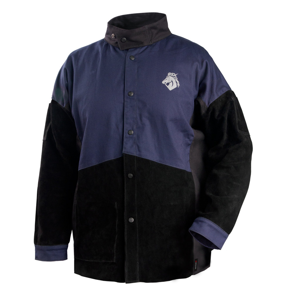 Black Stallion BSX 9 oz FR and Side Split COWHIDE Hybrid Coat - NAVY/BLACK, COLOR NB, Size Medium, COLOR NB, Size Medium | Navy Blue/Black