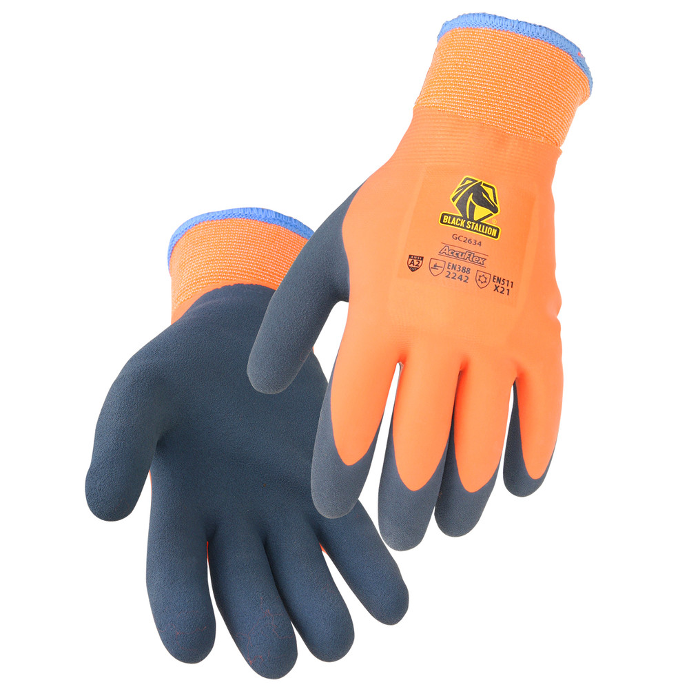 Black Stallion 15G POLY DOUBLE COATED WINTER GLOVE (ORANGE), COLOR OA, Size Large, COLOR OA, Size Large | Orange/Blue