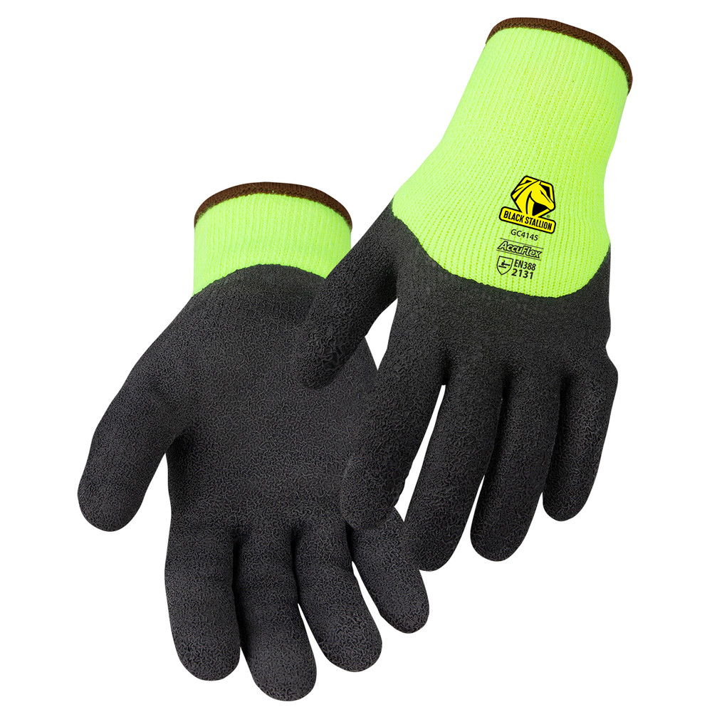 Black Stallion 10G ACRYLIC 3/4 CRINKLE LATEX COATED GLOVES, COLOR HB, Size Small, COLOR HB, Size Small | Safety Lime/Black