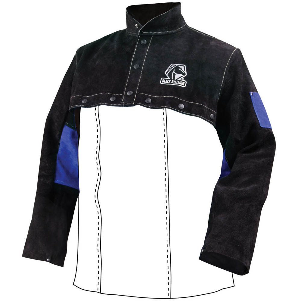 Black Stallion Side Split COWHIDE LEATHER WELDING CAPE SLEEVE, COLOR BB, Size 4XL, COLOR BB, Size 4XL | Blue/Black