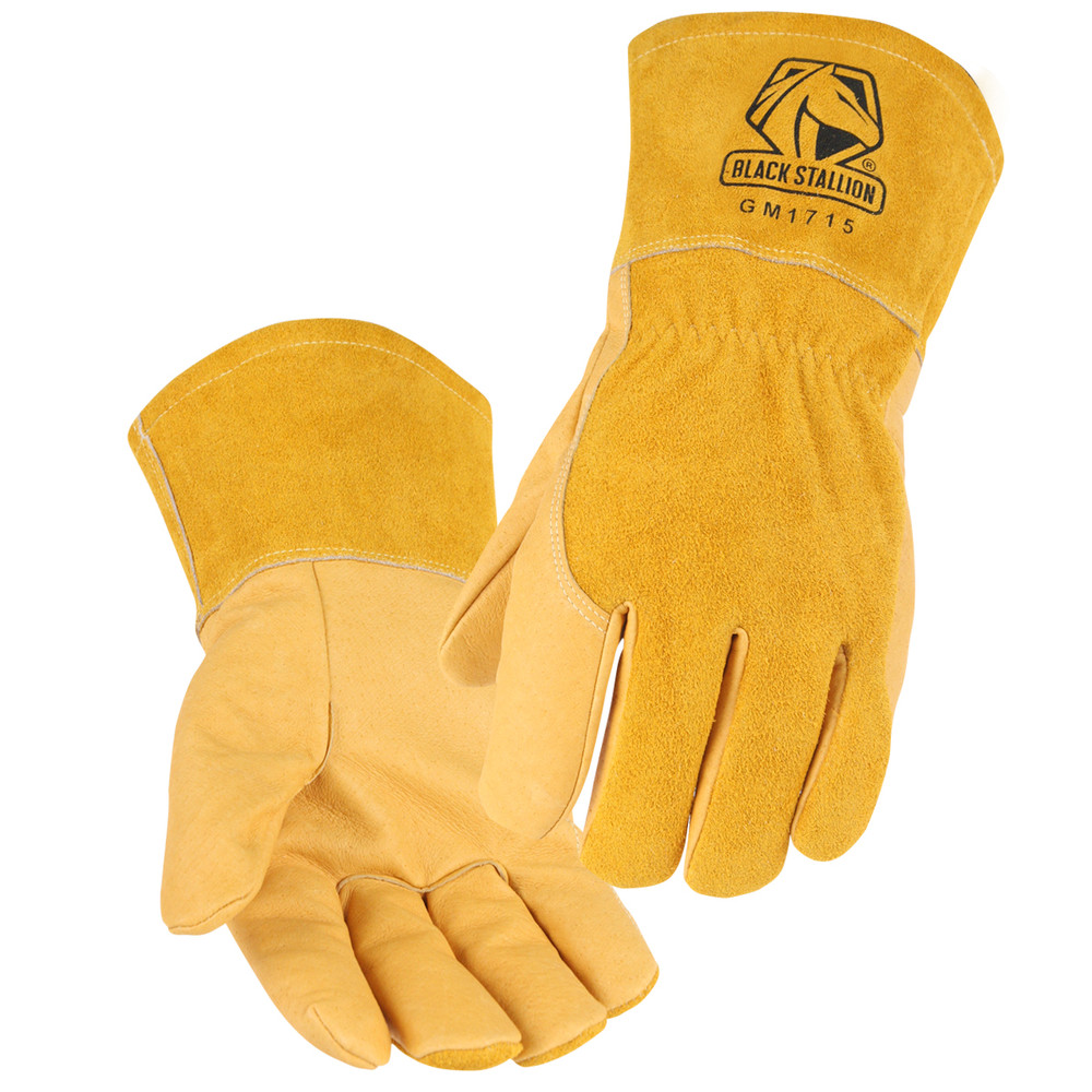 Black Stallion Grain Pigskin PALM, COWHIDE Back MIG WELDING GLOVES, COLOR TT, Size Small, COLOR TT, Size Small | Yellow