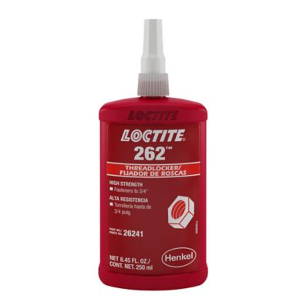 262 Threadlocker, Medium to High Strength, 250 m L, Up to 3/4 in Thread, Loctite | Red