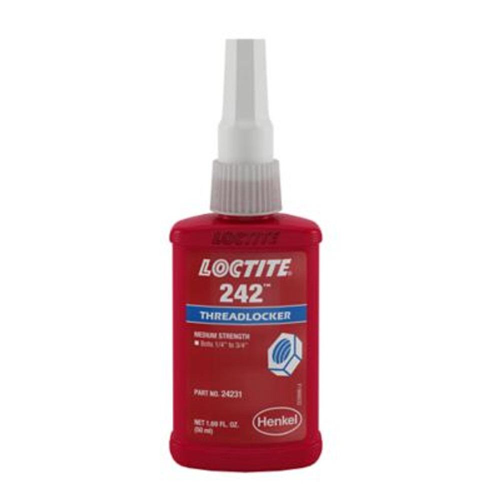 242 Threadlocker, Medium Strength, 10 m L, 1/4 in to 3/4 in Thread, Loctite | Blue