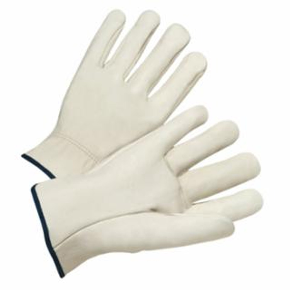 Quality Grain Cowhide Leather Driver Gloves, Large, Unlined, Natural, Shirred Elastic Back