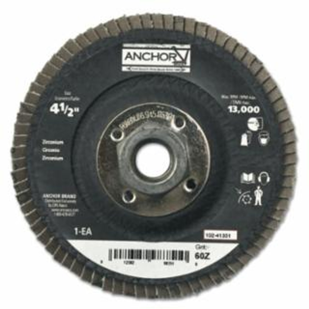 Abrasive Flap Disc, 4-1/2 in, 40 Grit, 7/8 in Arbor, 13,000 rpm, Angled