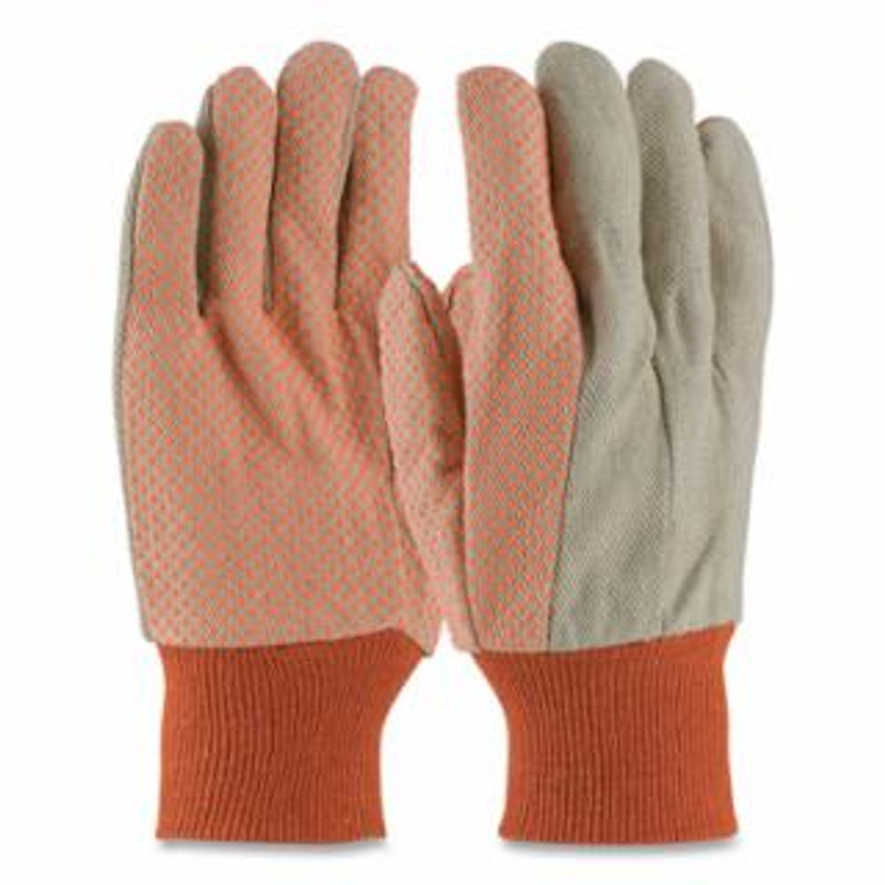 Premium Grade Canvas Dotted Gloves, 10 oz Cotton, Mens, Natural/Orange