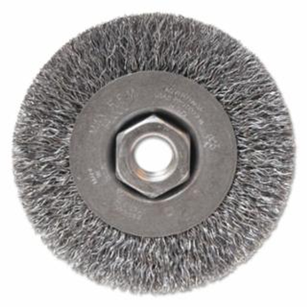 Light Duty Crimped Wheel Brush, 4 in dia x 1/2  in W, 0.014 Wire Size, Carbon Steel, 14000 RPM
