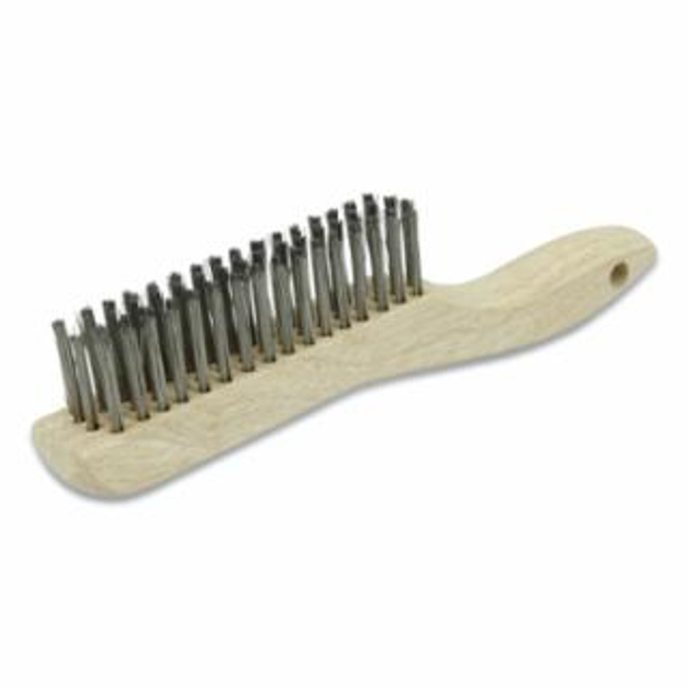 Hand Scratch Brush, 4 x 16 Rows, 0.012 in Stainless Steel Fill, Shoe Handle