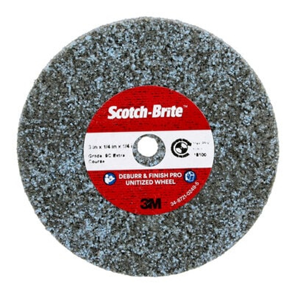 Scotch-Brite Deburr and Finish Pro Unitized Wheel, DP-UW, 9C Extra Coarse+, 3 in x 1/4 in x 1/4 in