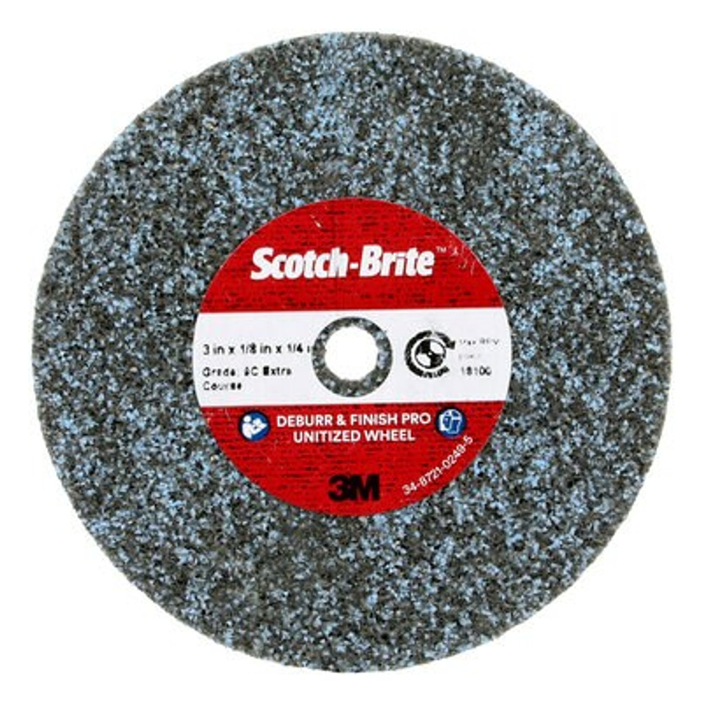 Scotch-Brite Deburr and Finish Pro Unitized Wheel, DP-UW, 9C Extra Coarse+, 3 in x 1/8 in x 1/4 in