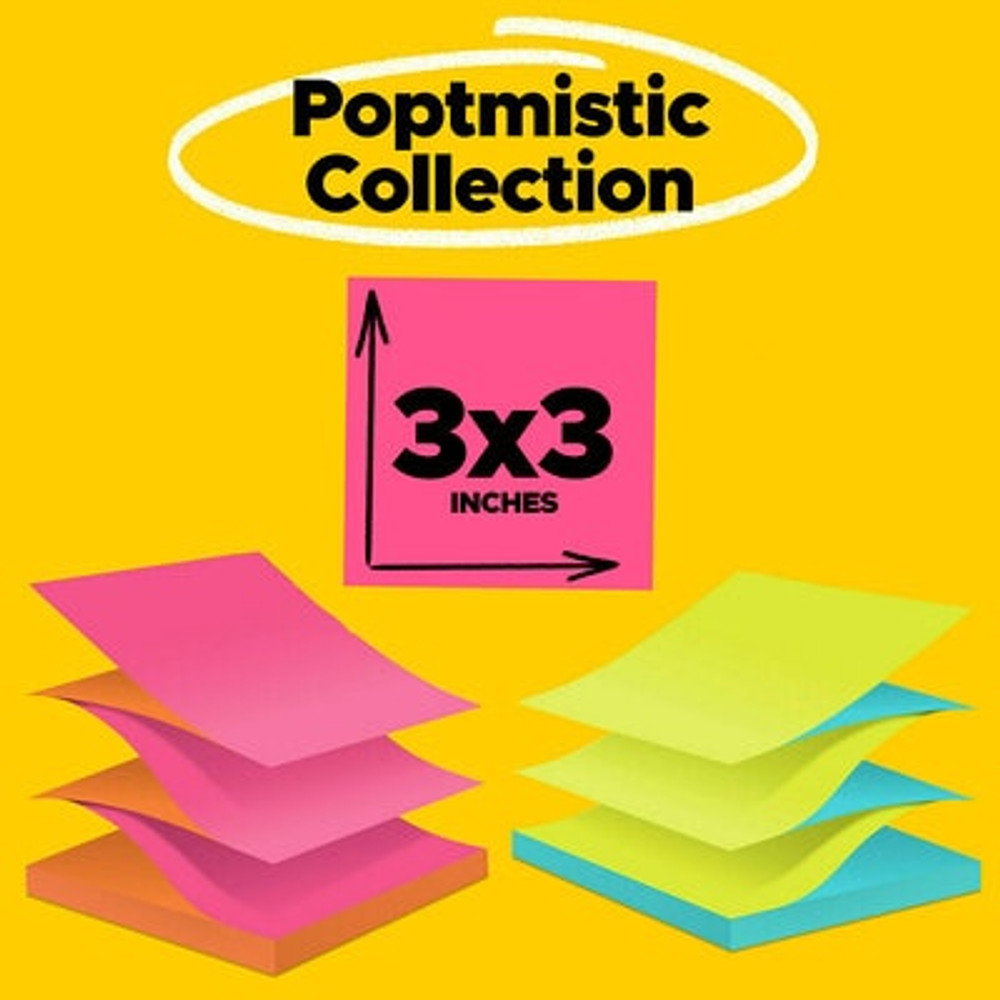 Post-it Pop-up Notes R330-N-ALT, 3 in x 3 in (76 mm x 76 mm) Neon Colors, Alternating Colors in Pads