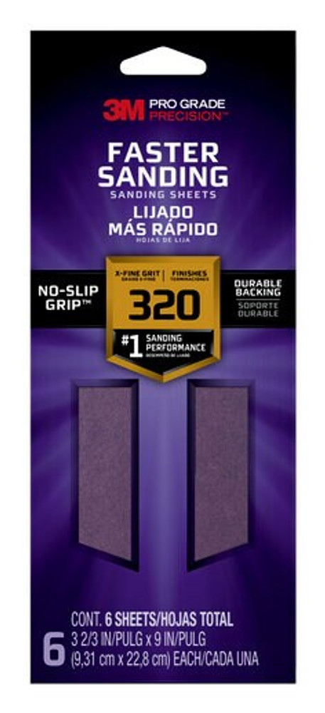 3M Pro Grade Precision Faster Sanding Sanding Sheets 127320PGP-6, 3 2/3 in x 9 in, 320 grit, X-Fine, 6/pk