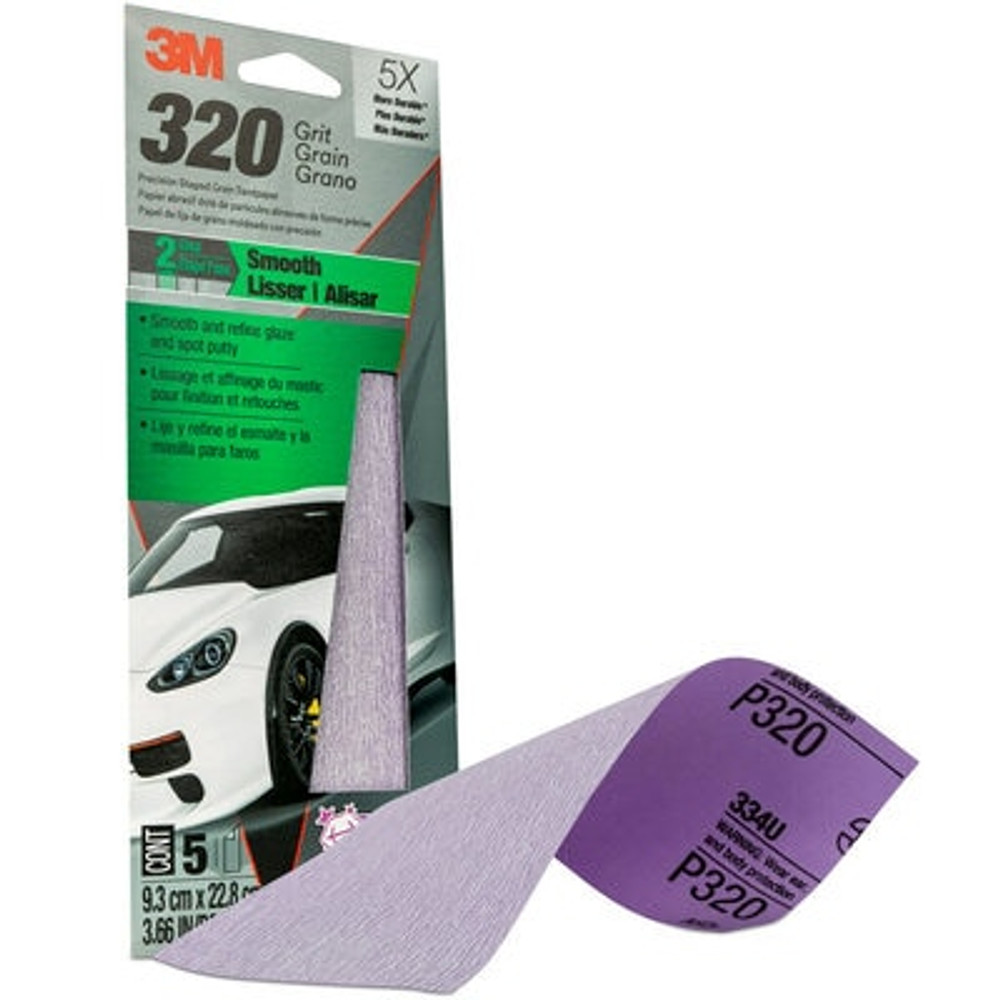 3M Sandpaper 03078, 3 2/3 in x 9 in, 320 Grit, 5/Pack, 20 Pack/Case
