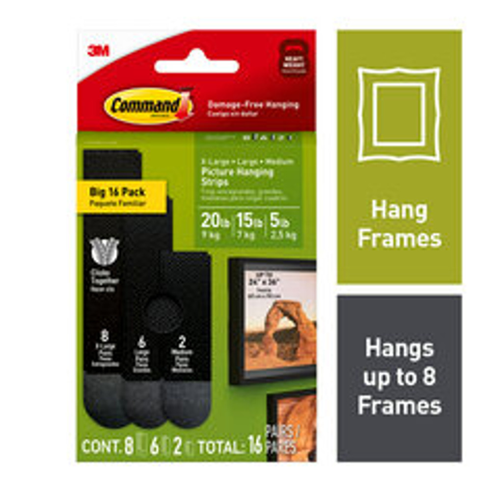 Command Black Picture Hanging Strip Mixed Pack 17218BLK-16ES, 16 Pairs Industrial 3M Products & Supplies | Gray