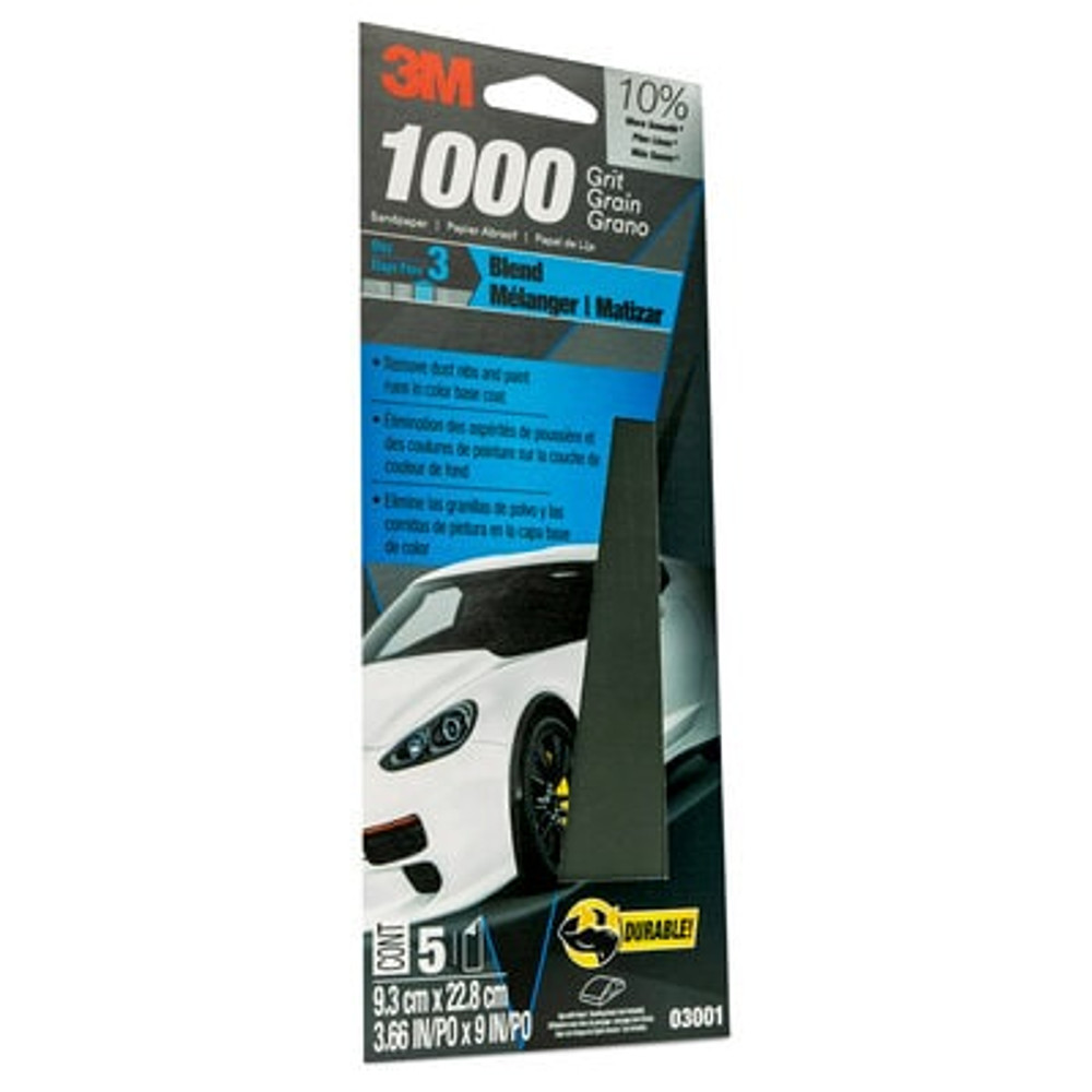 3M Wetordry Sandpaper 03001, 3-2/3 in X 9 in, 1000 Grit, 5/Pack, 20 Pack/Case