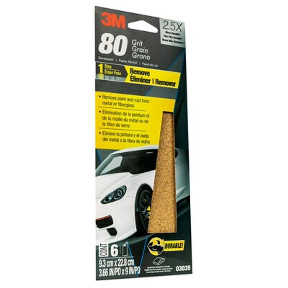 3M Sandpaper 03035, 80 Grit, 3-2/3 in x 9 in, 6/pack, 20 packs/case Industrial 3M Products & Supplies