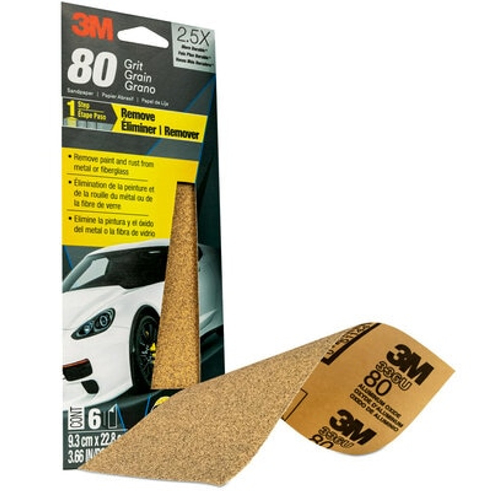 3M Sandpaper 03035, 80 Grit, 3-2/3 in x 9 in, 6/pack, 20 packs/case Industrial 3M Products & Supplies