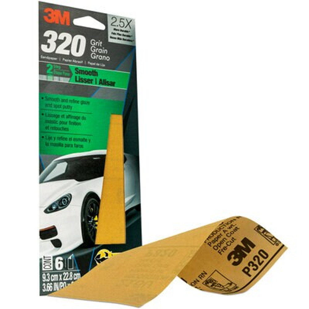 3M Sandpaper 03037, 320 Grit, 3-2/3 in x 9 in, 6/pack, 20 packs/case Industrial 3M Products & Supplies