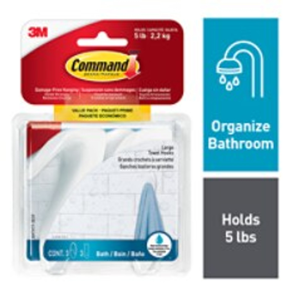 Command Bath Large Towel Hooks Value Pack Bath17-3ESF