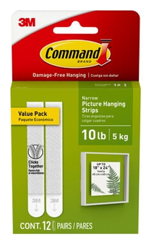 Command Narrow Picture Hanging Strips Value Pack 17207-12ES, 12 Pairs