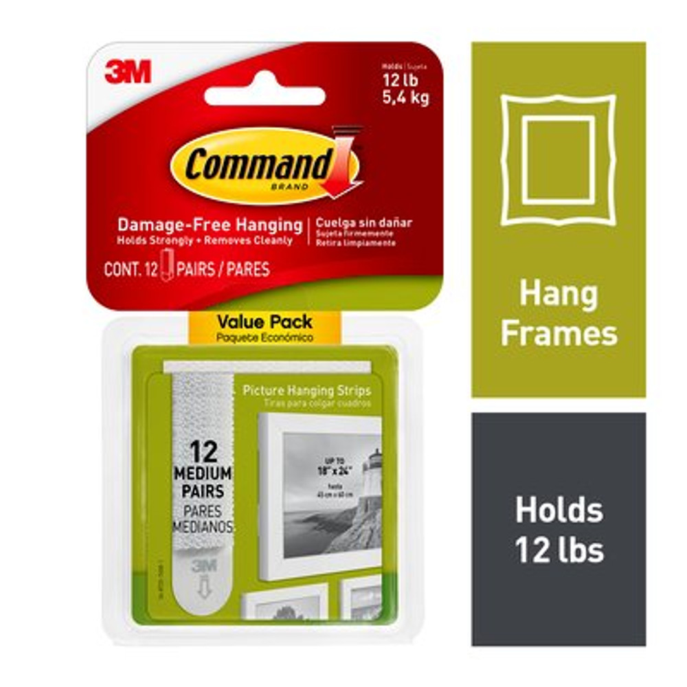 Command 10 lb White Picture Hanging Strips 17204-12ES, Value Pack, 12 Pairs