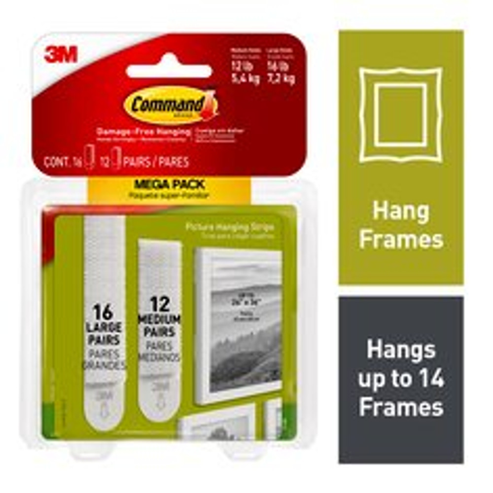 Command 10 lb and 15 lb White Picture Hanging Strips 17209-28ES, Mega Pack, 28 Pairs