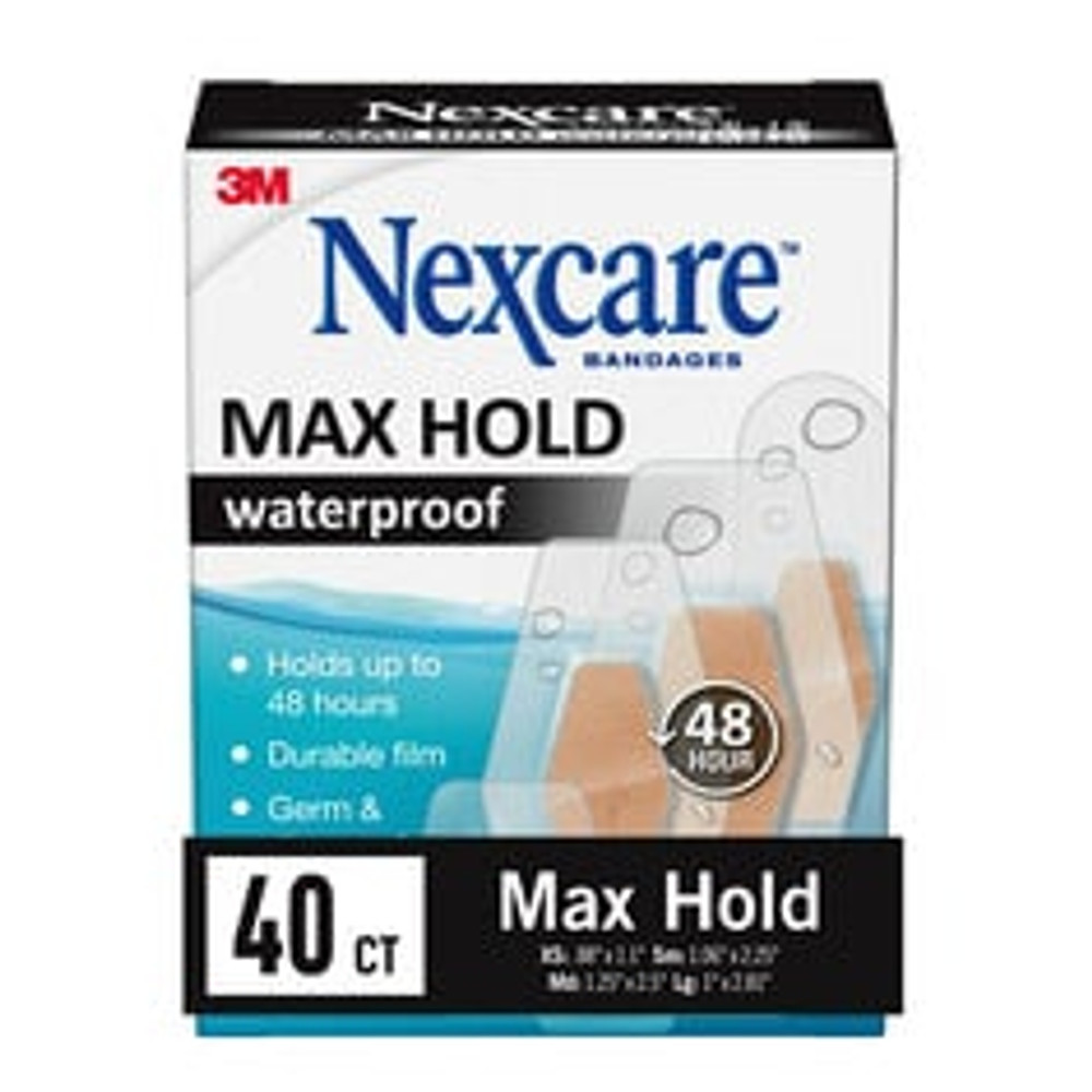 Nexcare Max Hold Waterproof Bandages MHW-40-NI, Assorted, 40 ct, Value Pack
