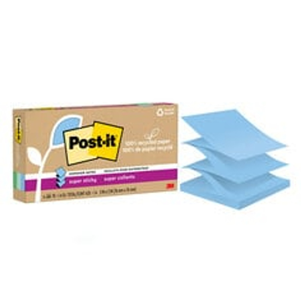 Post-it Super Sticky Recycled Pop-up Notes R330R-6SST, 3 in x 3 in (76 mm x 76 mm)