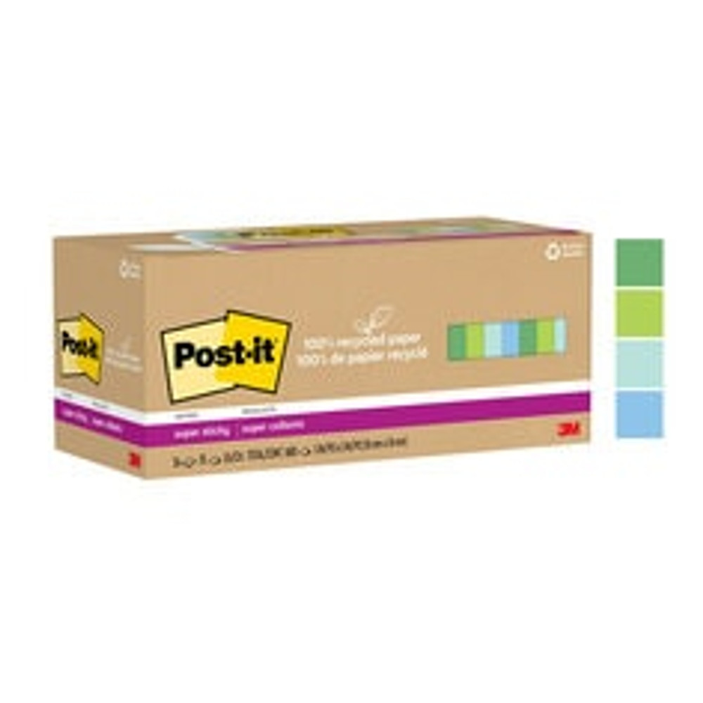 Post-it Super Sticky Recycled Notes 654R-24SST-CP, 3 in x 3 in (76 mm x 76 mm)